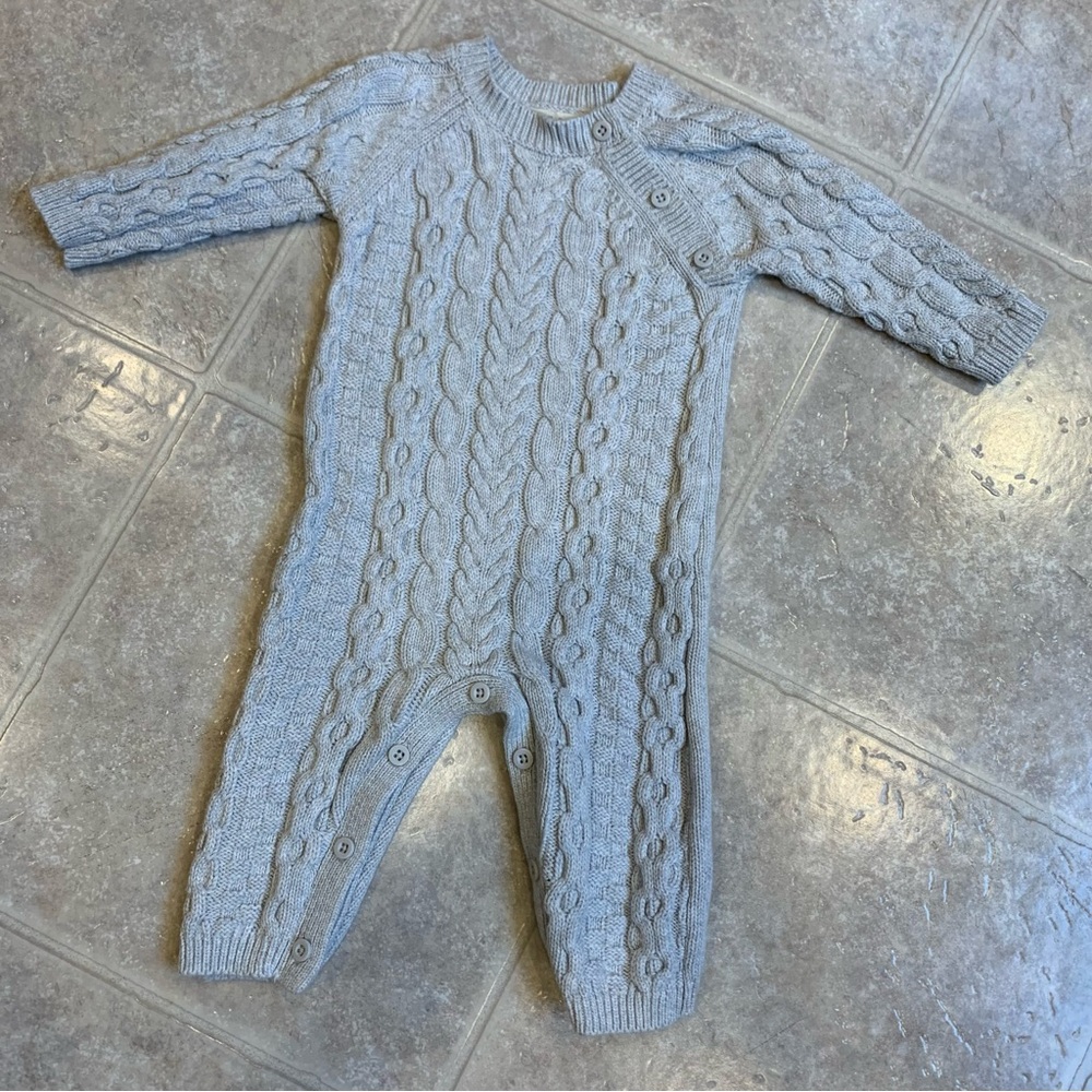 Hope & Henry Gender Neutral Gray One Piece Long Sleeve Sweater Outfit  3-6M